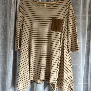Tan, striped 3/4 sleeve shirt